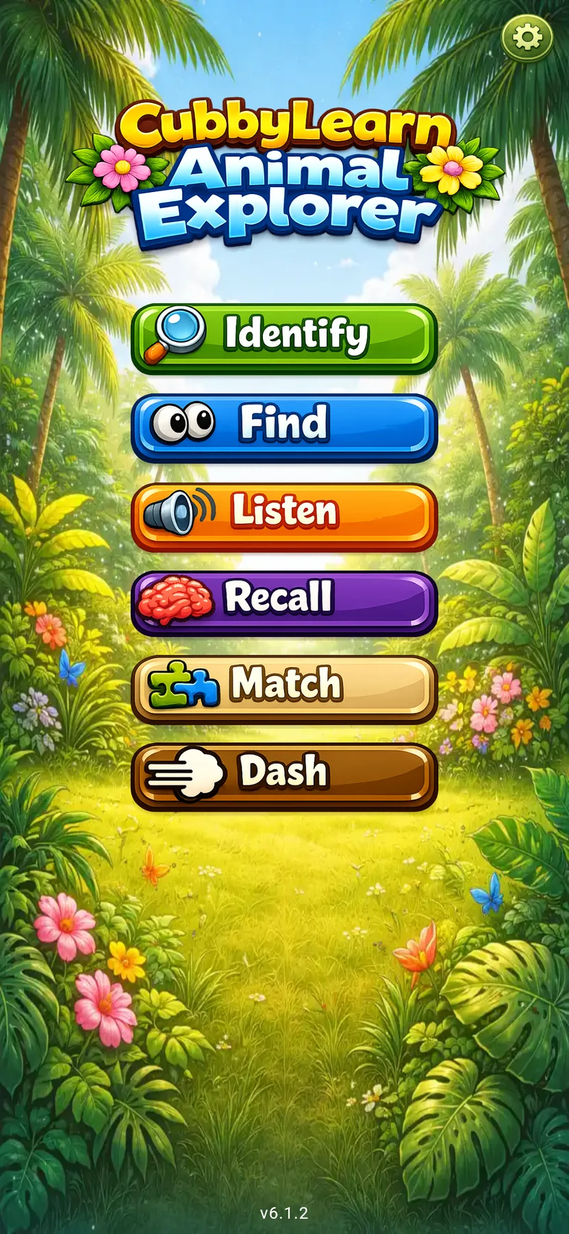 CubbyLearn Animal Explorer home screen with game modes.